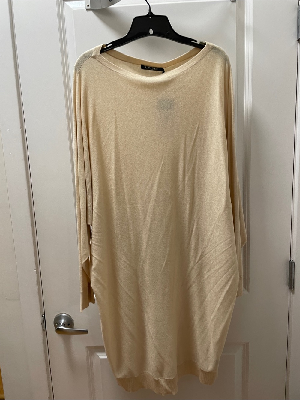 Lauren Ralph Lauren Cream Long Sleeve Draped Sweater Dress
